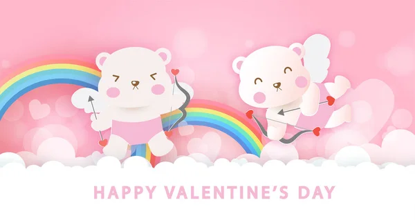 Biglietto Auguri San Valentino Con Carino Cupido — Vettoriale Stock