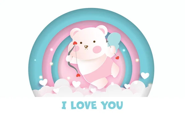 Valentine Day Greeting Card Cute Cupid — Stock Vector