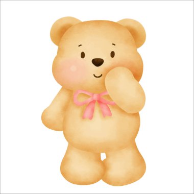 Tatlı karikatür ayıcık suluboya el çizimi.