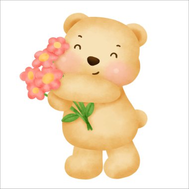 Tatlı karikatür ayıcık suluboya el çizimi.