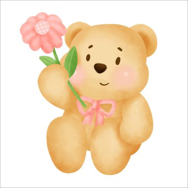 Tatlı karikatür ayıcık suluboya el çizimi.