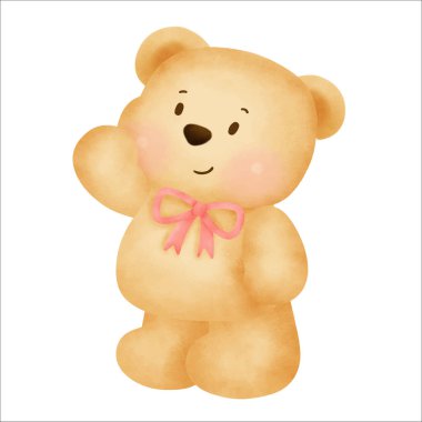 Tatlı karikatür ayıcık suluboya el çizimi.