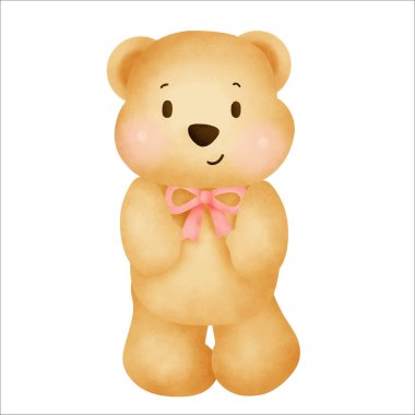 Tatlı karikatür ayıcık suluboya el çizimi.