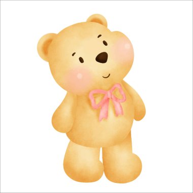 Tatlı karikatür ayıcık suluboya el çizimi.