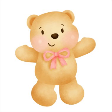 Tatlı karikatür ayıcık suluboya el çizimi.