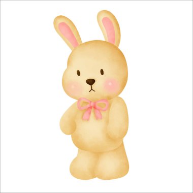 Tatlı çizgi film tavşanı suluboya el çizimi.