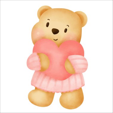 Tatlı karikatür ayıcık suluboya el çizimi.