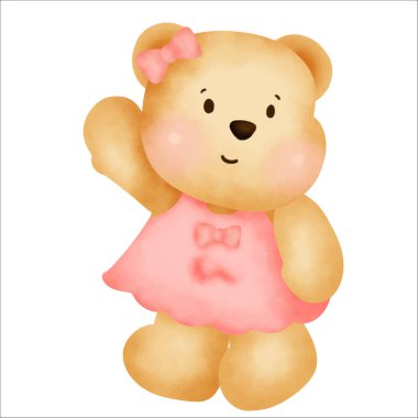 Tatlı karikatür ayıcık suluboya el çizimi.