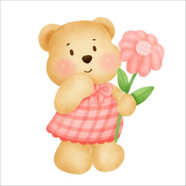 Tatlı karikatür ayıcık suluboya el çizimi.