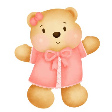 Tatlı karikatür ayıcık suluboya el çizimi.