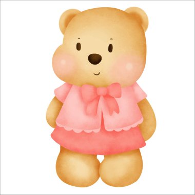 Tatlı karikatür ayıcık suluboya el çizimi.