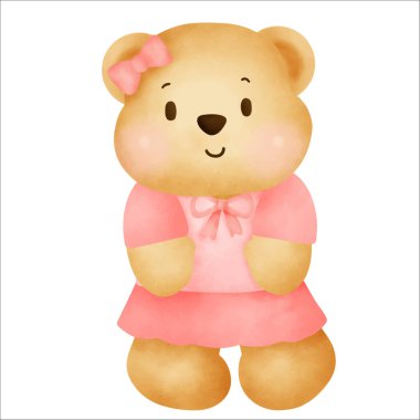 Tatlı karikatür ayıcık suluboya el çizimi.