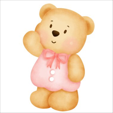 Tatlı karikatür ayıcık suluboya el çizimi.