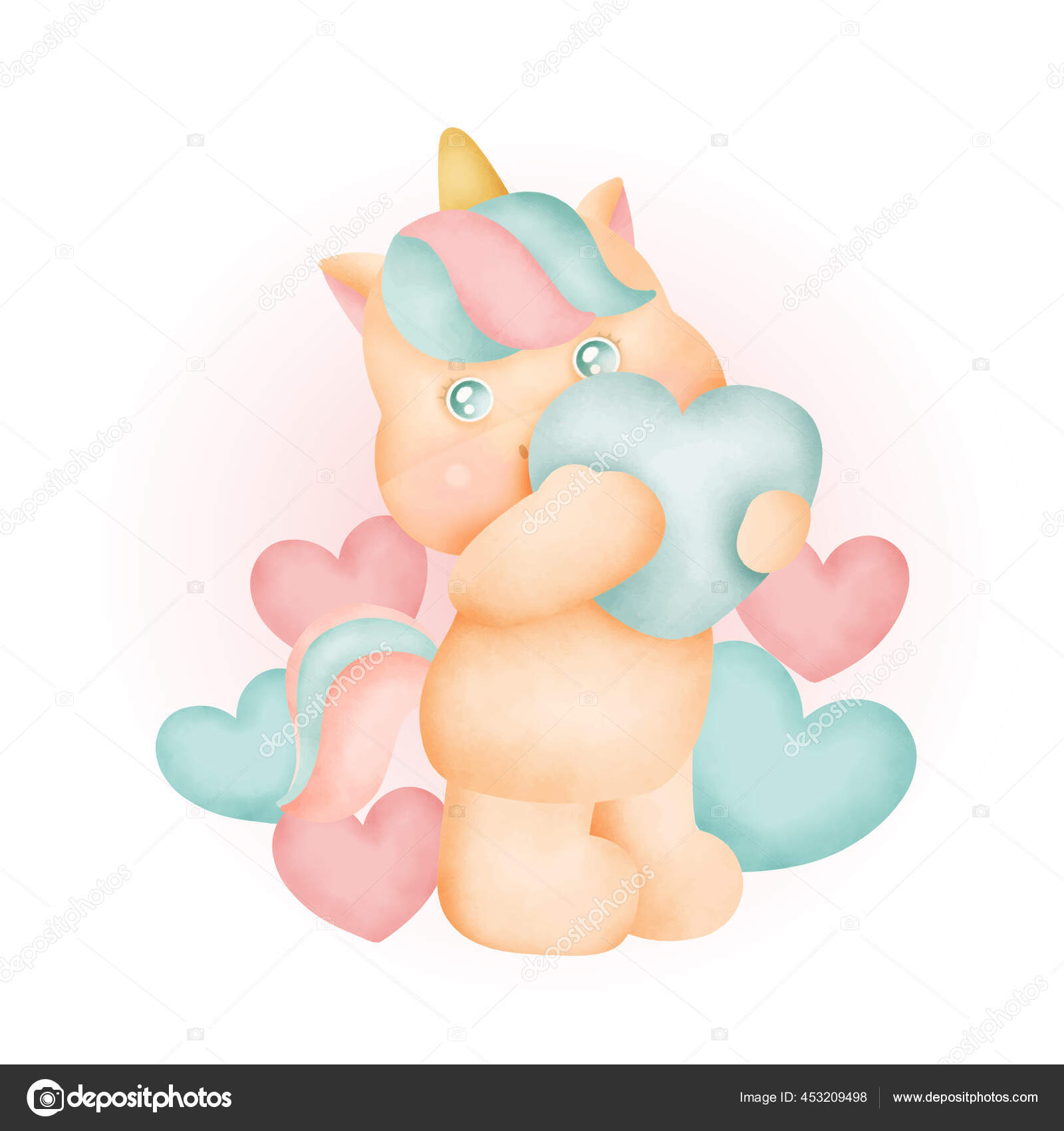 Download Watercolor Cute Unicorn Hearts Vector Image By C Nattapohncha Gmail Com Vector Stock 453209498