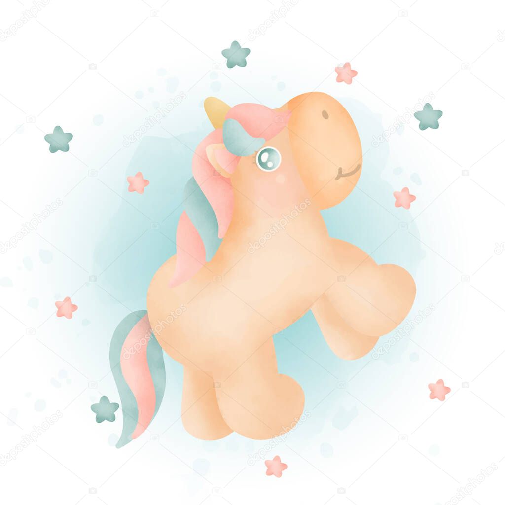 Watercolor cute Unicorn and the star.