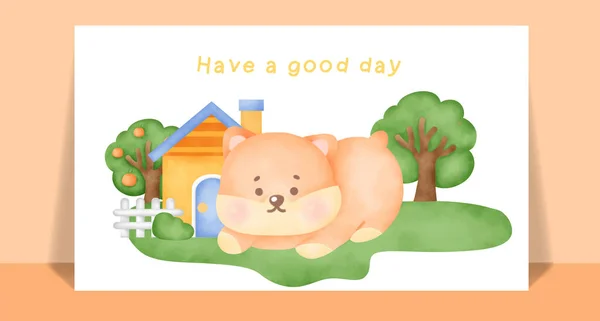 Watercolor Cute Shiba Dog Postcard — Stock Vector