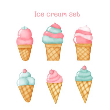 Suluboya el çizimi dondurma seti