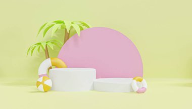Bir ürün için podyum ile yaz konsepti, Yaz arkaplanı 3D görüntüleme .