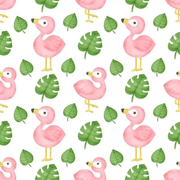 Dibujar Mano Acuarela Flamingo Patrón Sin Costura — Foto de Stock
