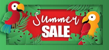 Papağanlı tropik yaz indirimi afişi