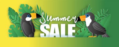 Tropikal kuşlar ve yaz elementleriyle yaz bayrağı