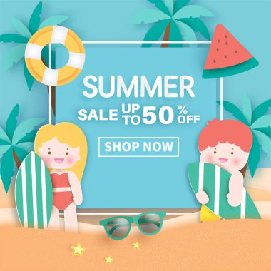 Kağıt kesim tarzında yaz afişi 