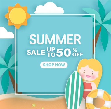 Kağıt kesim tarzında yaz afişi 