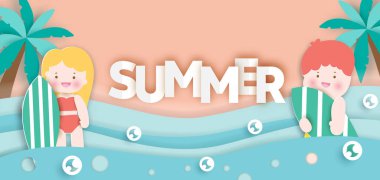 Kağıt kesim tarzında yaz afişi 