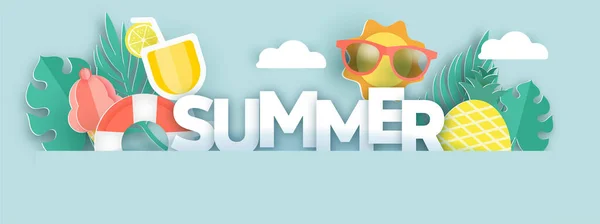 Sommerbanner Mit Sommerlichen Elementen Scherenschnitt Stil — Stockvektor