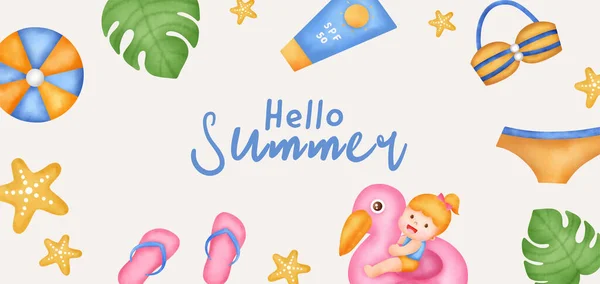 Banner Verano Con Elementos Verano — Vector de stock