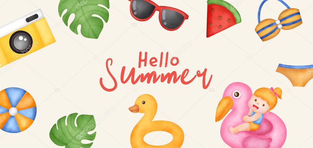  Summer banner with summer elements