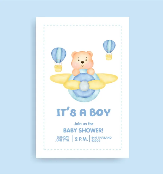 Cartão Banho Bebê Com Urso Elementos Adoráveis — Vetor de Stock