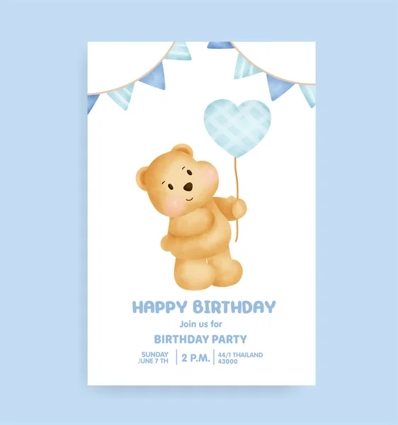 Tarjeta Ducha Bebé Con Lindo Oso Peluche — Vector de stock