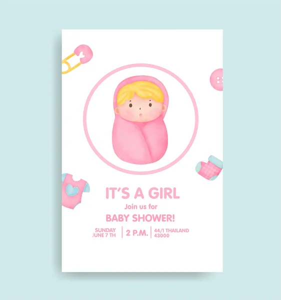 Baby Shower Card Pięknymi Elementami — Wektor stockowy