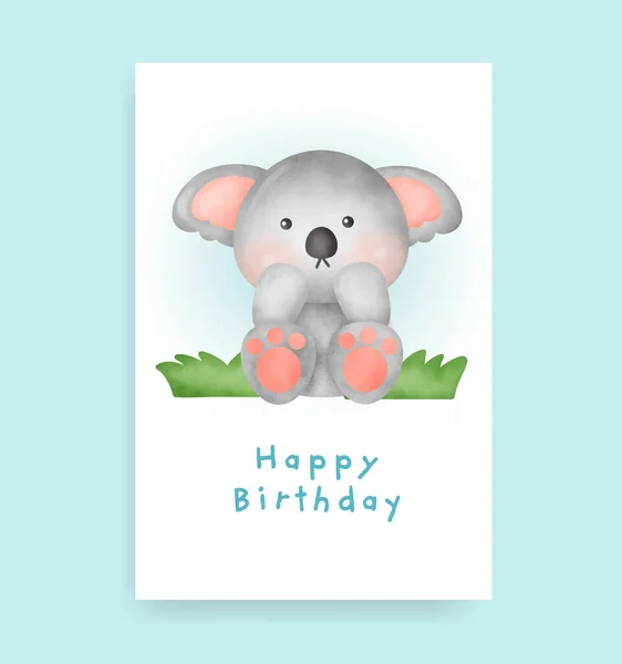 Tarjeta Cumpleaños Con Koala Lindo Estilo Acuarela — Vector de stock