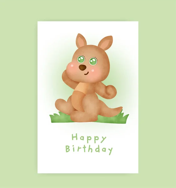 Tarjeta Cumpleaños Con Lindo Canguro Estilo Acuarela — Vector de stock