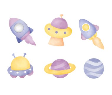 El çizimi alanının suluboya koleksiyonu.