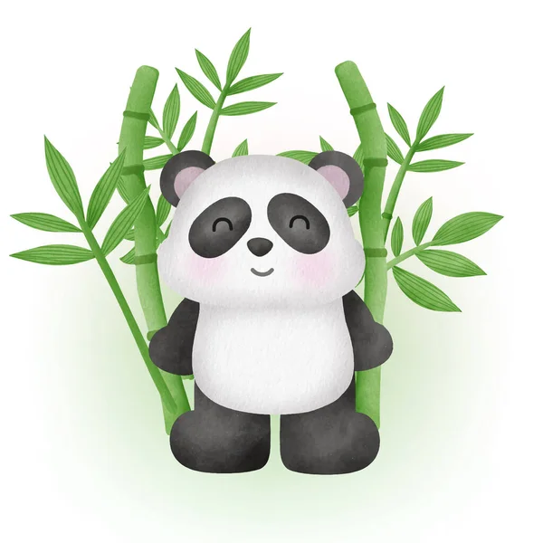 Panda Mignon Avec Bambou Dans Style Aquarelle — Image vectorielle