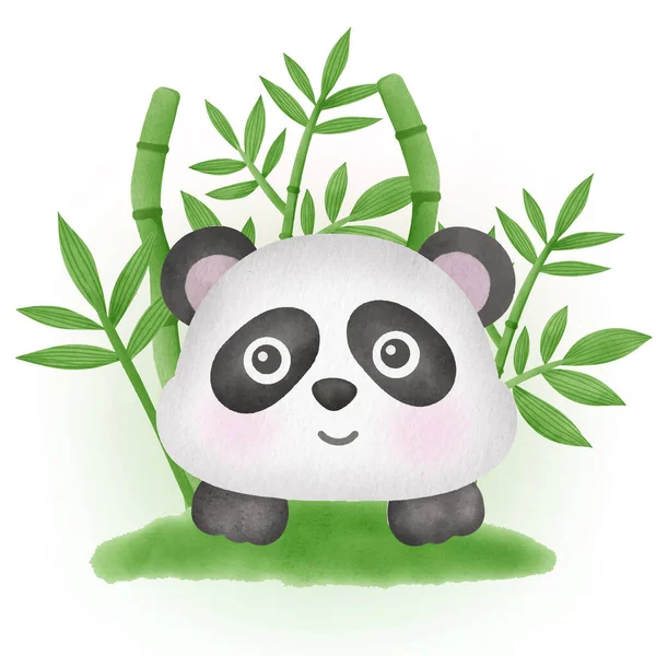 Niedlicher Panda Mit Bambus Aquarell Stil — Stockvektor