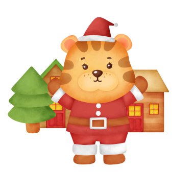 Suluboya kaplan noel kartı