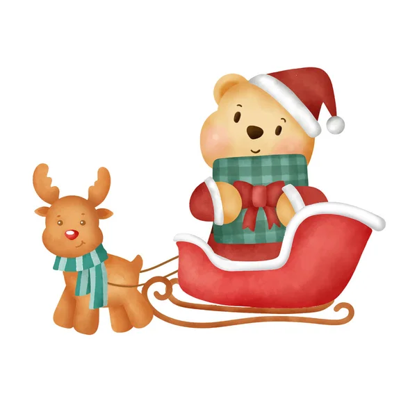 水彩画玩具熊圣诞贺卡 — 图库矢量图片