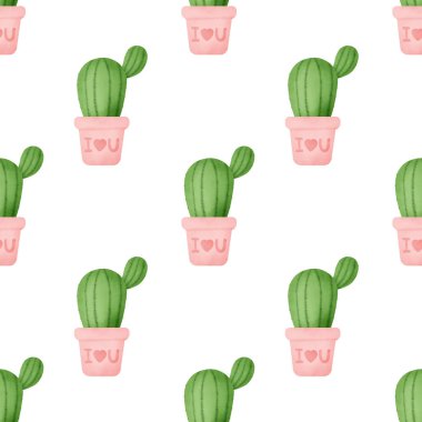 Suluboya kaktüsleri dikişsiz desenler