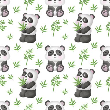 Bambu desenli suluboya panda