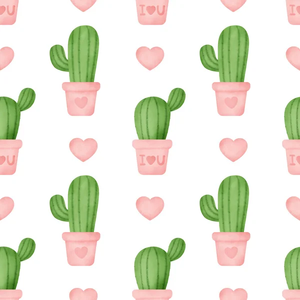 Akvarell Kaktus Sömlösa Mönster — Stockfoto