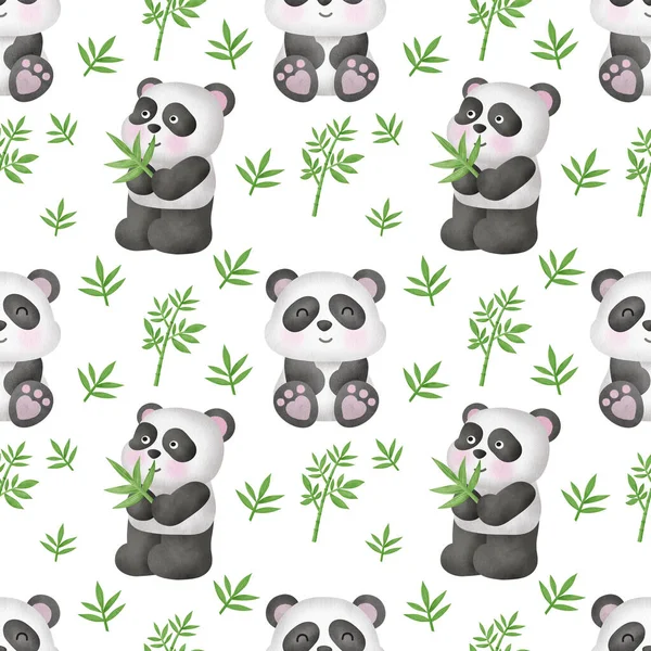 Bambu Desenli Suluboya Panda — Stok fotoğraf