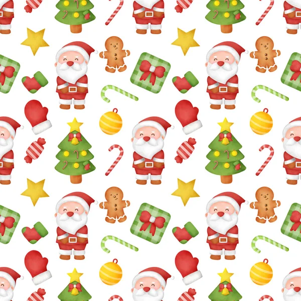 Watercolor Happy Christmas Seamless Patterns — Stock Photo, Image