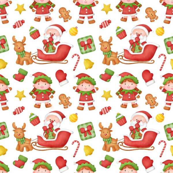 Watercolor happy christmas seamless patterns.