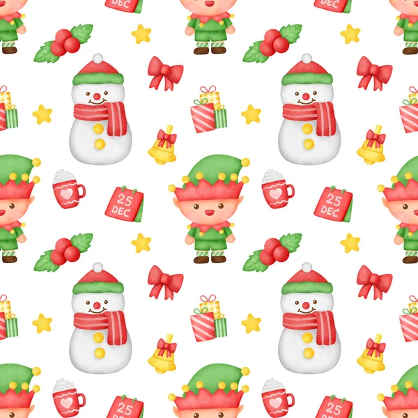 Hand Drawn Watercolor Christmas Seamless Patterns — Stock Photo, Image