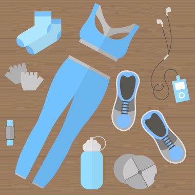 Düz spor ve fitness öğeleri