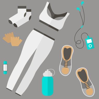 Düz spor ve fitness öğeleri